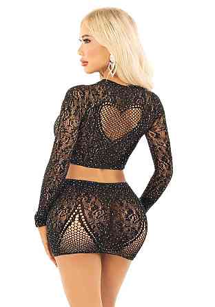 Комплект Leg Avenue Rhinestone Crop Top and Mini Skirt One Size, Black Sex Aura Киев