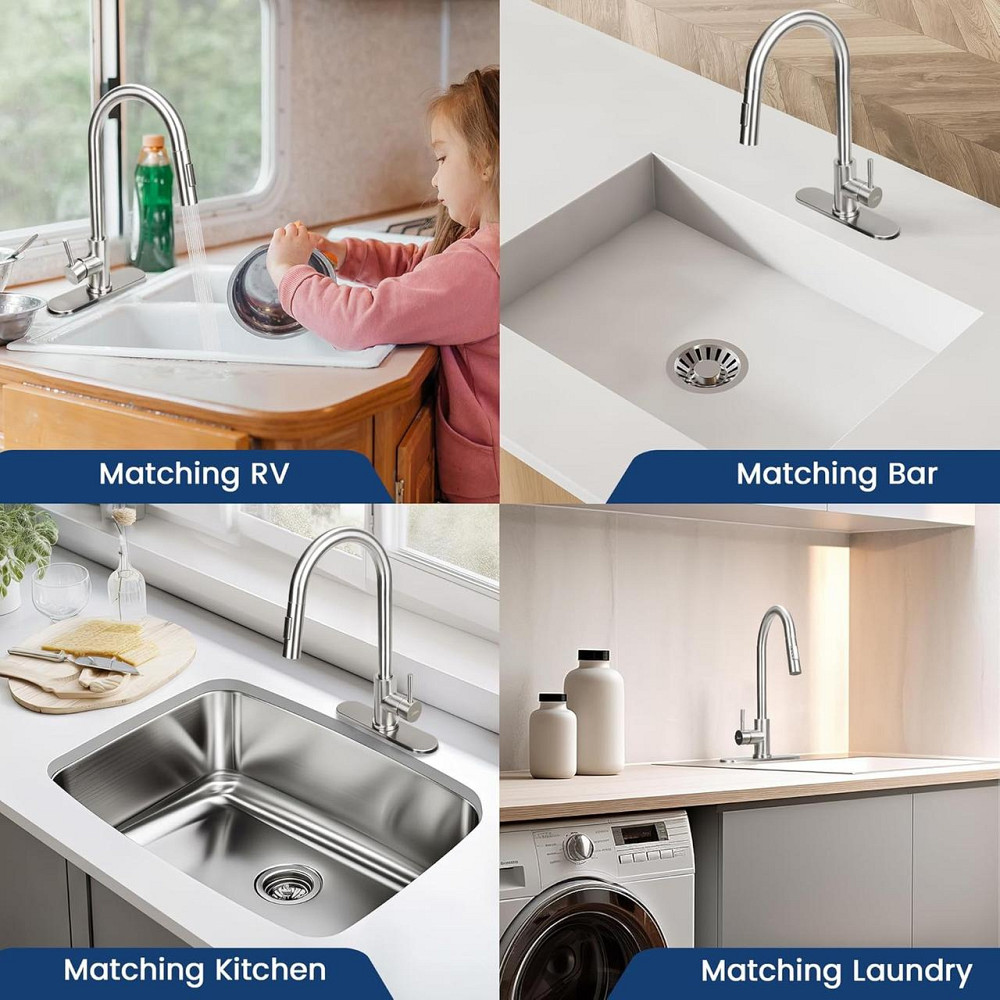 Смеситель для кухни с выдвижным шлангом и распылителем, сталь, вращение 360°, кухонный смеситель для раковины Киев - изображение 6