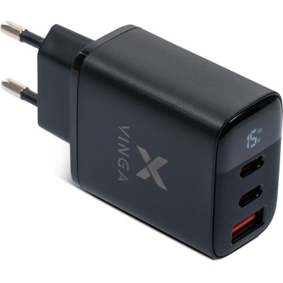 Зарядний пристрій Vinga 2xUSB-C PD30W + USB-A QC30W Display 30W Max (VCR30ACCDB) Вінниця - фото 1