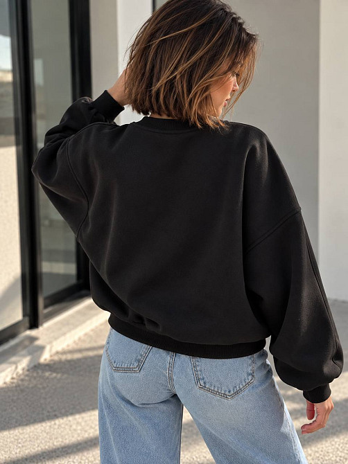 Свитшот женский OLIVIA 2479 oversize утепленный на флисе с вышивкой one size, черный, one size Киев - изображение 17