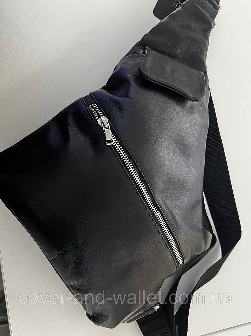 Стильная мужская сумка кобура через плечо из гладкой кожи PS в черном цвете PS Leather Киев - изображение 10