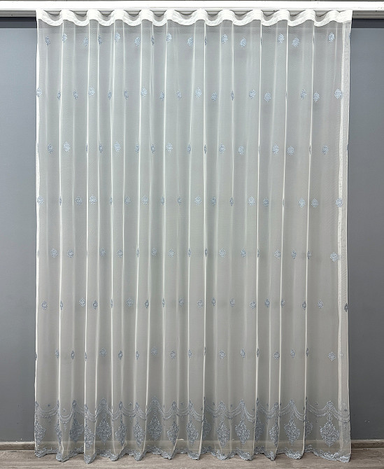 Тюль VR-Textil 1657т Грек-сетка с вышивкой и люрексом Молочный с серо-голубым 500х270 см (42-1116) Киев - изображение 2