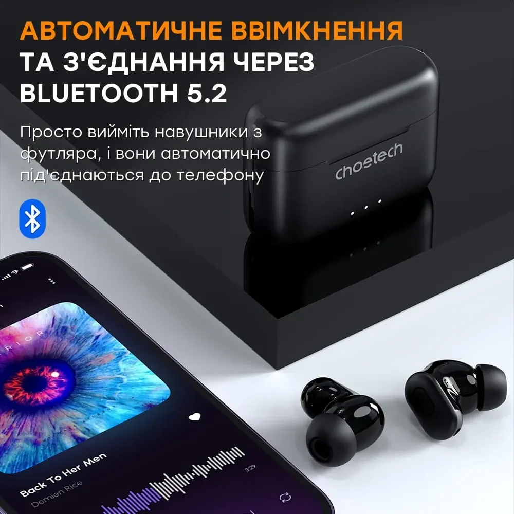 Бездротові навушники Choetech BH-T15 Black TWS, Bluetooth 5.2, ANC+ENC (43-00137) Киев - изображение 10