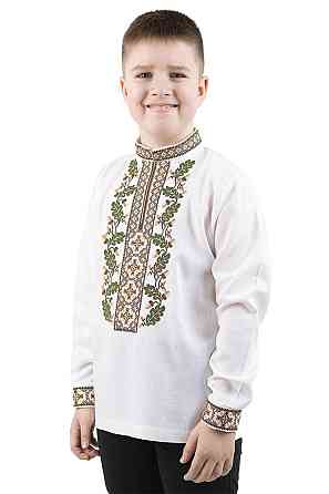 Вышиванка мужская, льняная, с длинным рукавом, белая, лен   , топ Киев