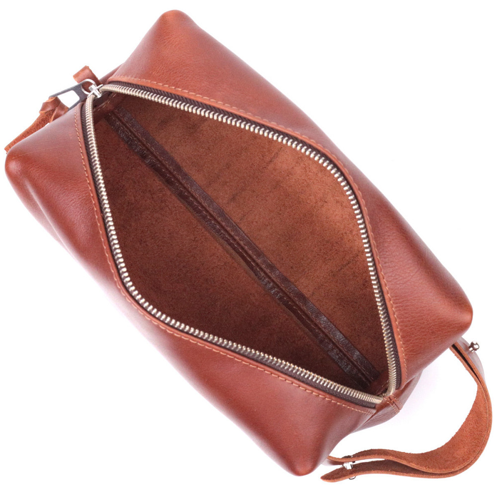 Чоловічий несесер великого розміру з гладкої шкіри на блискавці Світло-коричневий (GRANDE PELLE) Київ - фото 10