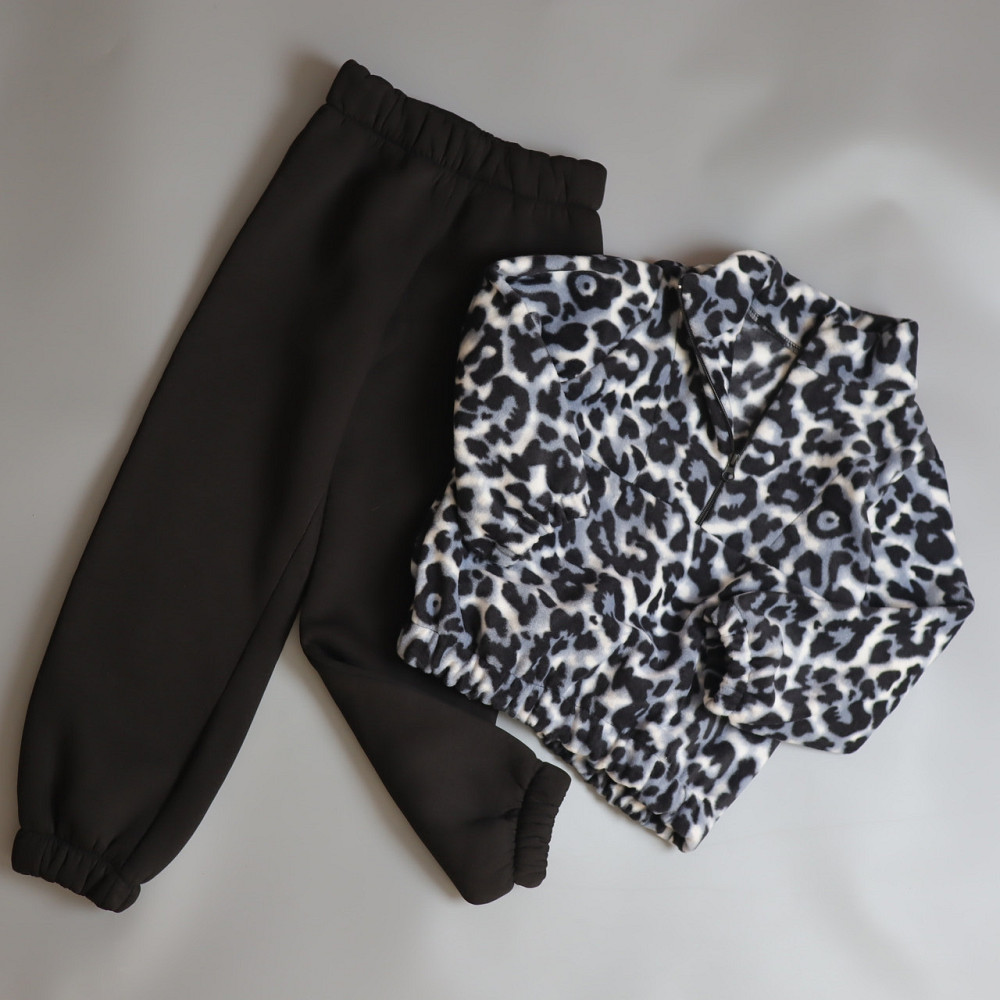 Чорний демісезонний костюм лео сірий (толстовка на блискавці + штани) 152 Кам'янець-Подільський - фото 1