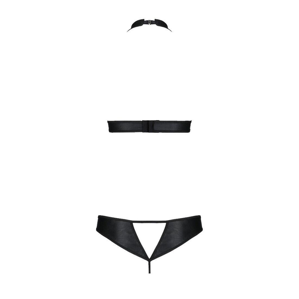 Комплект из экокожи Passion MALWIA SET with Open Bra 4XL/5XL black, топ и трусики с люверсами Sex Aura Киев - изображение 4