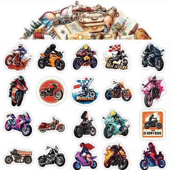 Набор стикеров 50 шт. с мотоциклами – байкерские наклейки для декора Киев