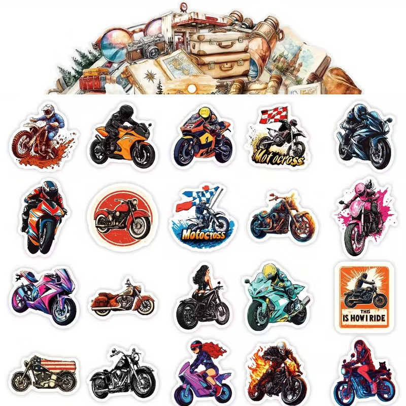 Набор стикеров 50 шт. с мотоциклами – байкерские наклейки для декора Киев - изображение 5
