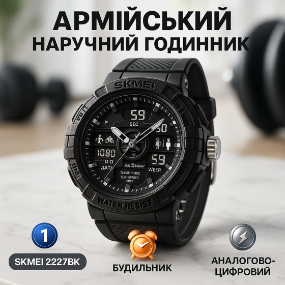 Мужские часы с пластиковым ремешком SKMEI 2227BK, Удобные часы для занятий спортом UP-40 Львов