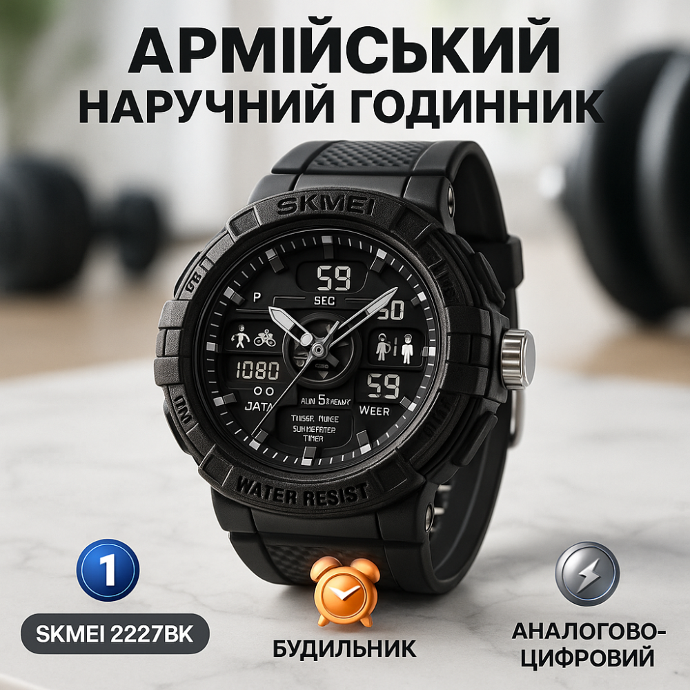 Мужские часы с пластиковым ремешком SKMEI 2227BK, Удобные часы для занятий спортом UP-40 Львов - изображение 6