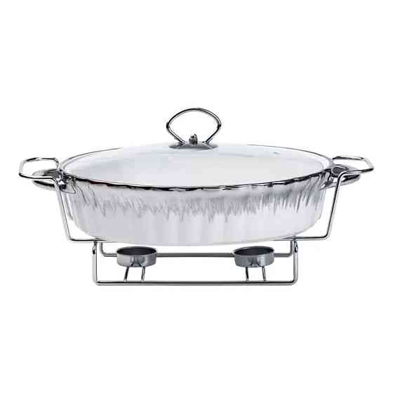 Yiwu Марміт овальний порцелянаовий 1,5 літра на металевій підставці з підігрівом Коломыя