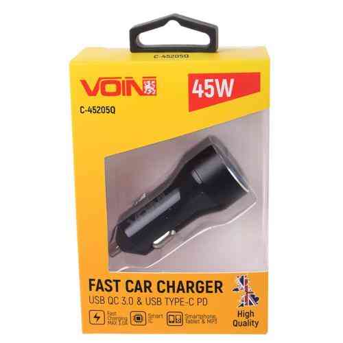Автомобільний зарядний пристрій VOIN 45W, 1 USB QC3.0 18W + PD 27W, 12/24V Харків