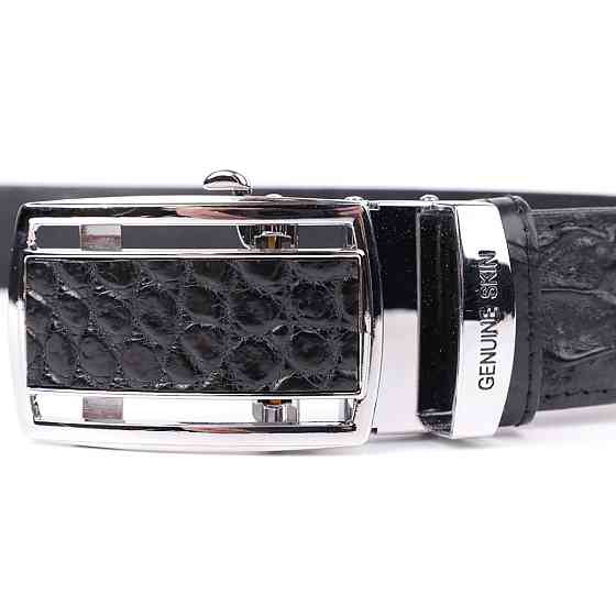 Ремінь-автомат CROCODILE LEATHER 18236 з натуральної шкіри крокодила (каймана) Чорний Київ