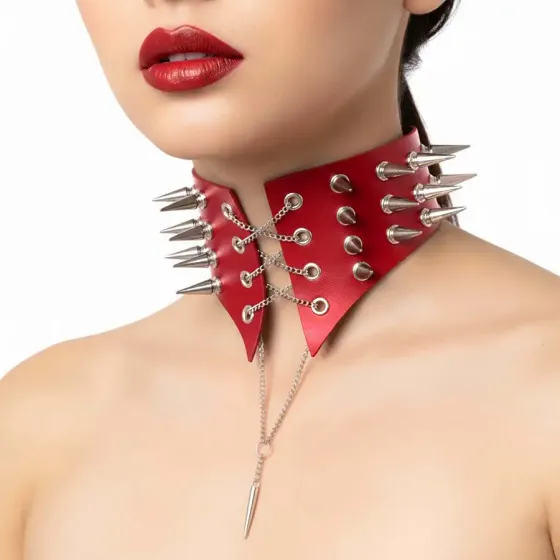 Чокер комір з шипами Art of Sex - Ariadna, натуральна шкіра, колір червоний, XS-M Львов