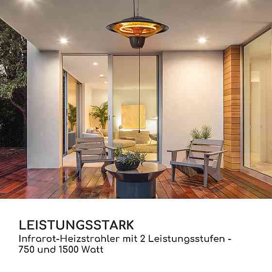 Інфрачервоний стельовий нагрівач Hitzkopf Галогенна нагрівальна трубка 2 рівні 750/1500 Вт Чорний Рівне