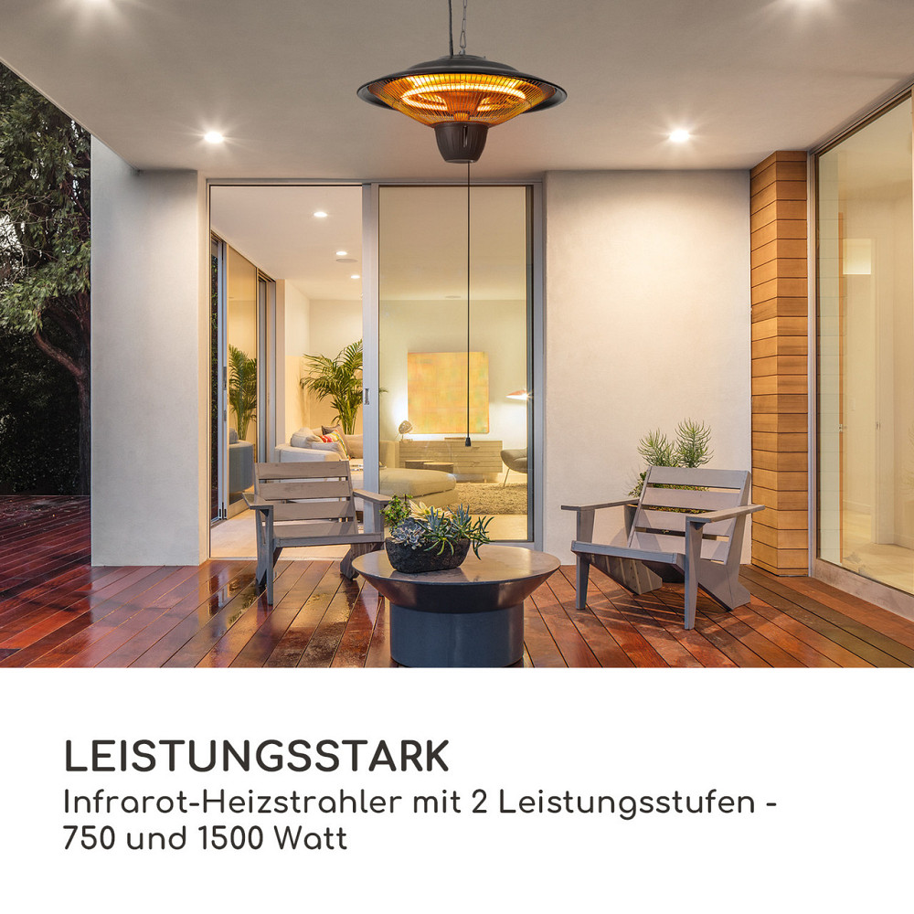 Инфракрасный потолочный обогреватель Hitzkopf Галогенная нагревательная трубка 2 уровня 750/1500 Вт Черный Ровно - изображение 2