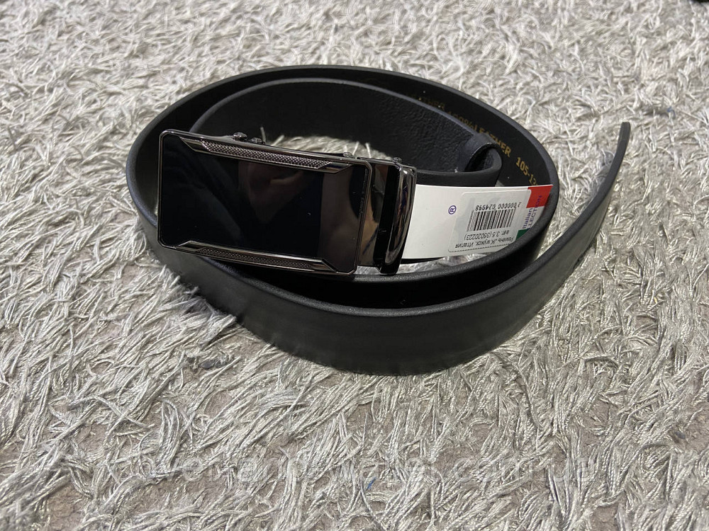 Класичний брючний чоловічий ремінь-автомат із натуральної шкіри в чорному кольорі PS Leather Київ - фото 4