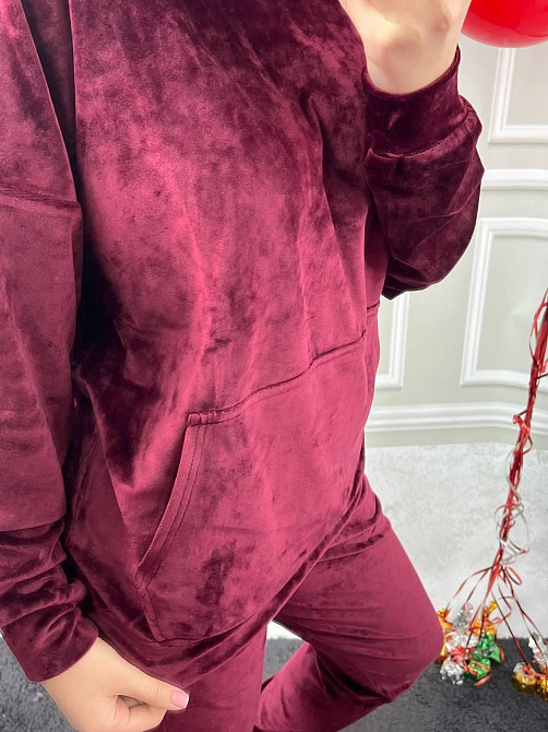 Женский спортивный велюровий костюм с капюшоном S Бордовый Харьков - изображение 3