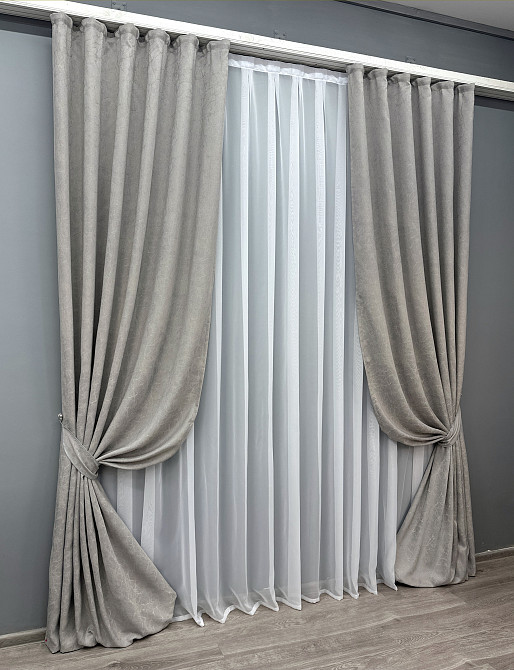 Комплект штор VR-Textil Жаккард Viva Marmo № 1796ш Светло-серый 150х270 см 2 шт (33-0752) Киев - изображение 3