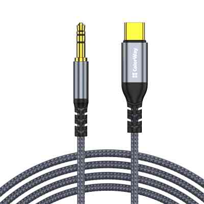 Кабель мультимедийный USB-C to 3.5mm M 1.2m gray ColorWay (CW-CBPDJ071-G) Винница