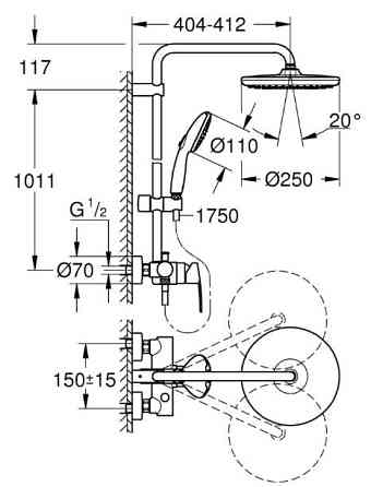 Душова система із одноважільним змішувачем настінного монтажу Grohe Tempesta System 250 (26673001)   ( 24549 ) Харків