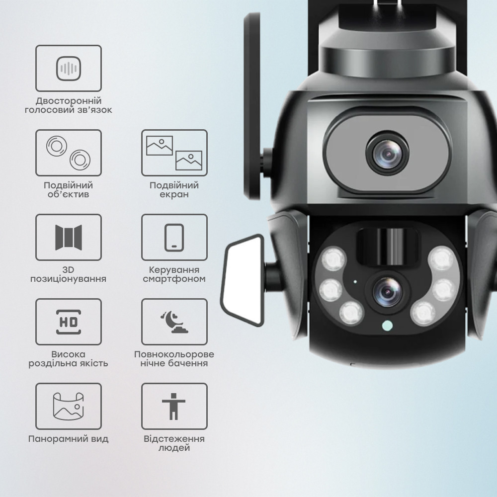 IP PTZ-відеокамера з WiFi 4Mp (2*2Mp) Light Vision VLC-9692WI10ZL f=4+8mm, ІЧ+LED-підсвічування, з мікрофоном (75-00205) Киев - изображение 9