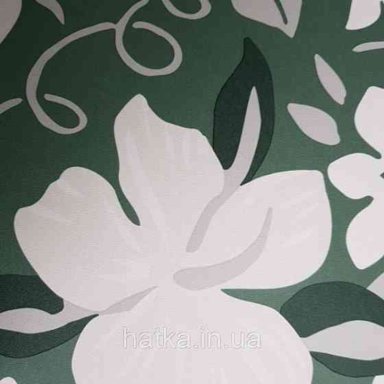 Шпалери вінілові Lutece Bensimon квіти листя білі сірі бежеві на зеленому Київ