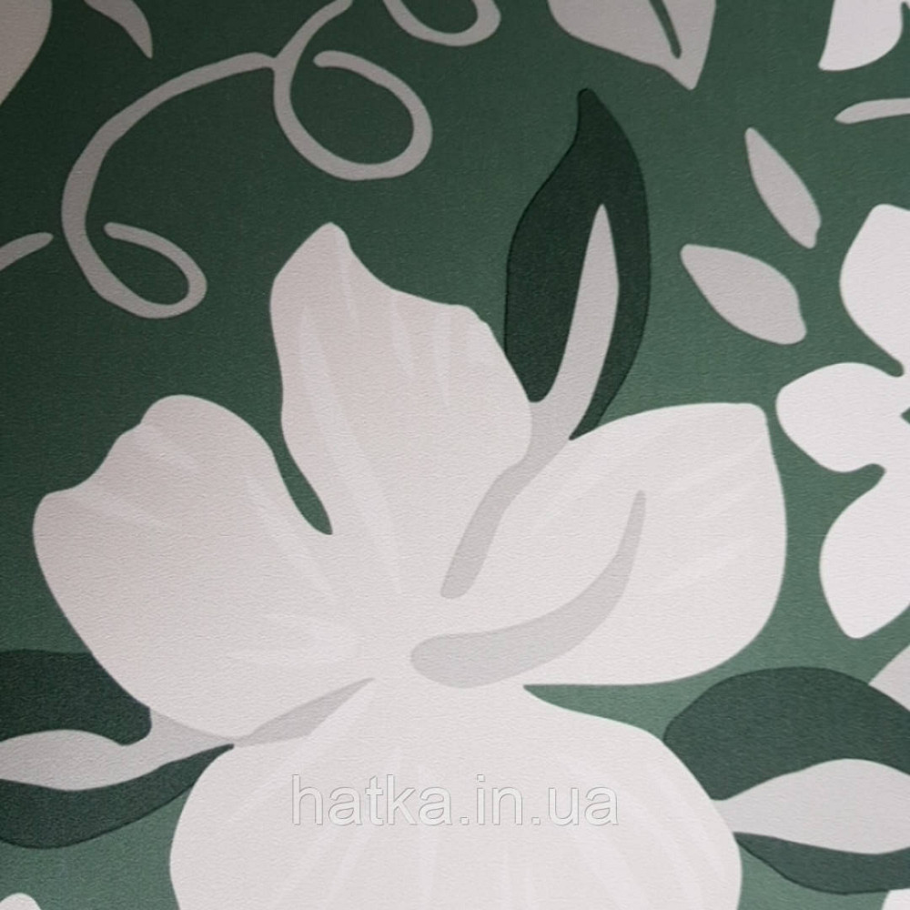 Шпалери вінілові Lutece Bensimon квіти листя білі сірі бежеві на зеленому Київ - фото 4