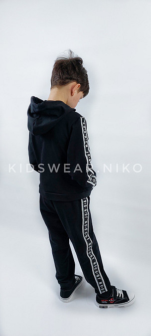 Детский  спортивный костюм  для мальчика двунитка на весну в черном цвете 116,128 Николаев - изображение 3