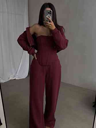 Жіночий стильний трендовий костюм-трійка петля Бордо, 46/48 Одеса