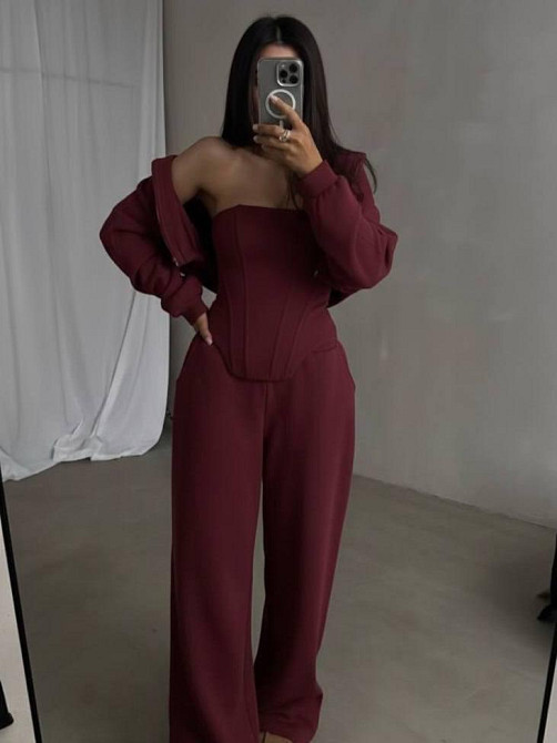 Жіночий стильний трендовий костюм-трійка петля Бордо, 46/48 Одеса - фото 2