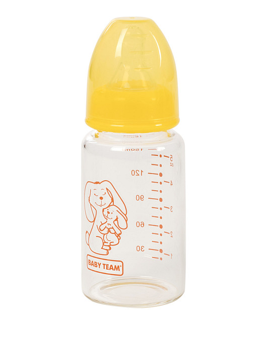 Пляшечка для годування скляна з силіконовою соскою 0+ Baby team 150 мл Жовтий Кривий Ріг - фото 1