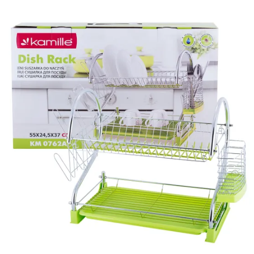 Сушарка для посуду двоярусна 55*24,5*37см з піддоном хромована сталь зелений 0762A KAMILLE Житомир - фото 6
