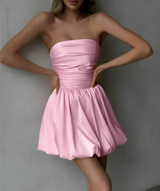 Женское коктейльное мини платье с пышной юбкой дабл сатин с подкладкой Розовый, 44/46 Одесса - изображение 1