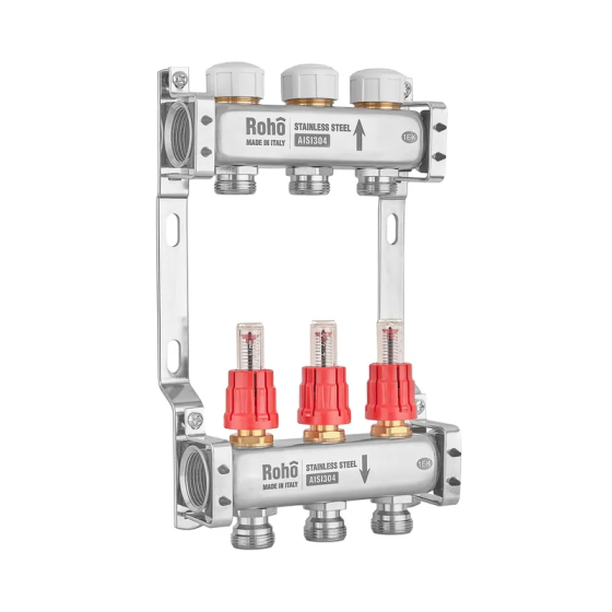 Колектор з витратоміром та термостатичними клапанами Roho R804-03M - 1"х 3 вих. (RO1028) Київ