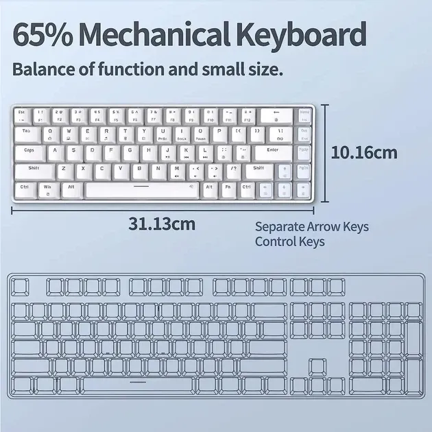 Ігрова механічна клавіатура ZUOYA T68SE White — Компактна (65%) | USB-C | White Edition Луцьк - фото 2