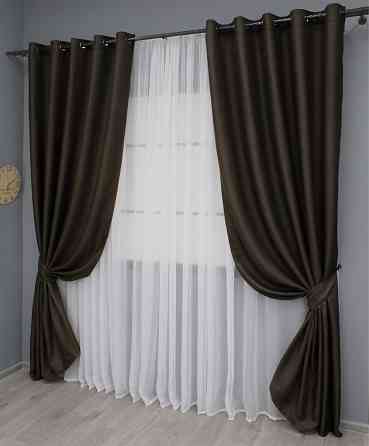 Комплект штор на люверсах VR-Textil Льон-блекаут № 1180ш Венге 150х250см 2 шт (37-0188) Київ
