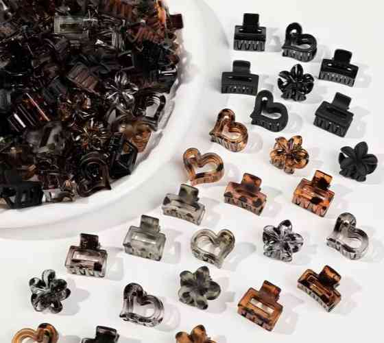 Набор мини крабиков для волос 10 шт, заколки крабики разных форм, матовые и прозрачные зажимы микс Киев