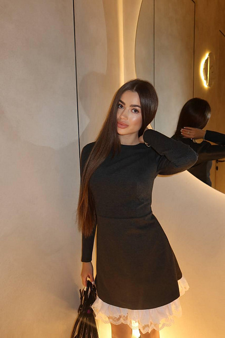 Жіноче приталене плаття з мереживом трикотаж Alex + бавовна Графіт, 44/46 Одеса - фото 2