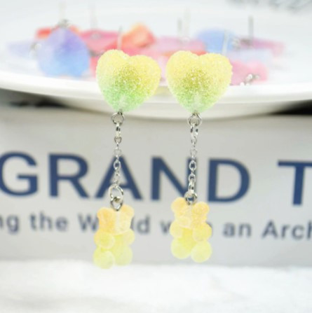 Серьги мармеладные мишки салатовые - длина 5см, размер мишки 1,6*1см, смола Киев - изображение 2