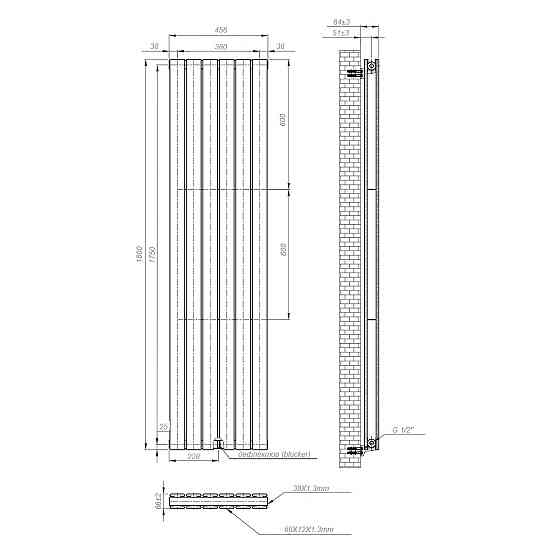 Вертикальний радіатор Largo Double 456х1800-6, anticor, білий Київ