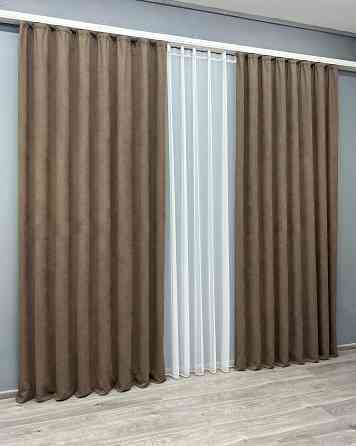 Комплект готових штор VR-Textil Мікровелюр Petek YL № 2014ш Коричневий 200х270 см 2 шт (32-374) Київ
