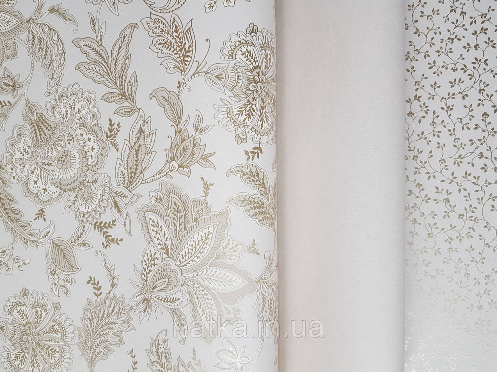 Шпалери флізелінові еко Rasch Sophia 0.53х10 рослинний принт квіти листя золотисте на бежевому 3д Київ - фото 2