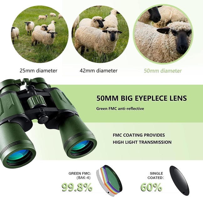 Бинокль полевой 10х50 для охоты и туризма (Зеленый) Винница - изображение 2