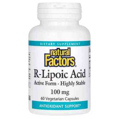 Антиоксидант Natural Factors R-липоевая кислота, 100 мг, R-Lipoic Acid+, 60 вегетарианских кап (NFS-02094) Винница
