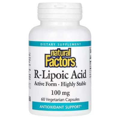 Антиоксидант Natural Factors R-ліпоєва кислота, 100 мг, R-Lipoic Acid+, 60 вегетаріанських кап (NFS-02094) Вінниця - фото 1