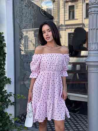 Жіноче романтичне легке принтоване плаття з відкритими плечима муслін Рожевий, 42/44 Одеса