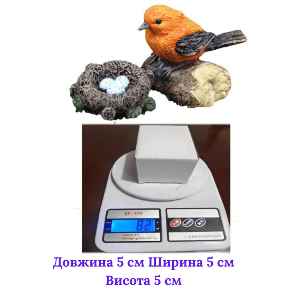 Пташка на колоді для міні-саду, флораріуму, моссаріуму, вазону Зелено-помаранчева Одеса - фото 3