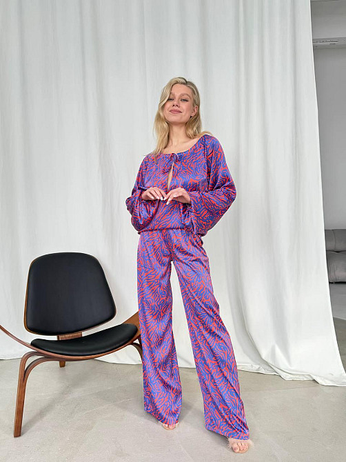 Женский шелковый костюм Синий L Харьков - изображение 1